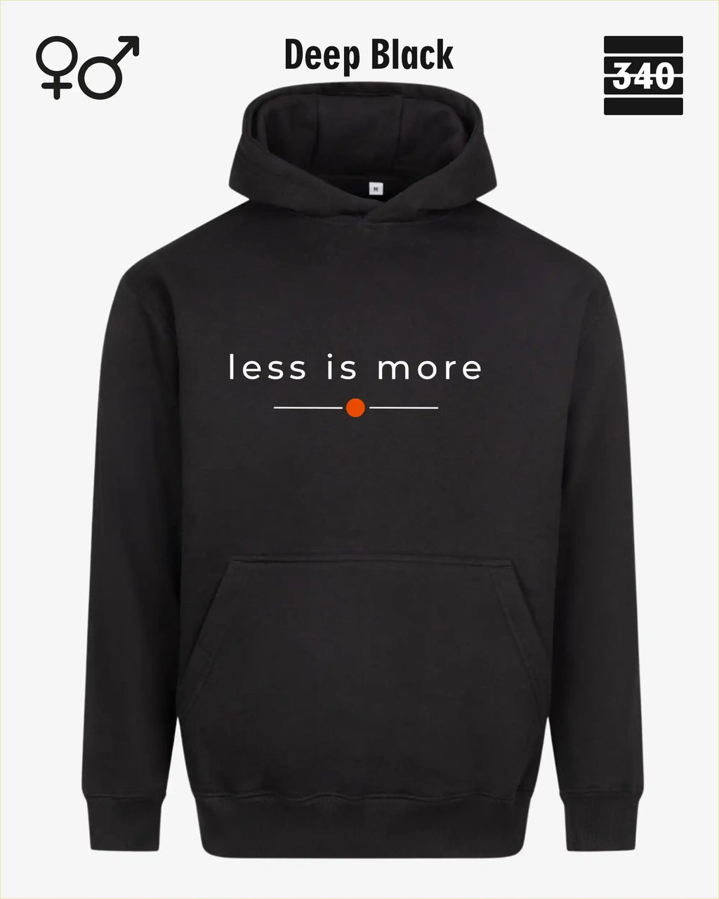 das bild zeigt den Oversized Design-Hoodie JH111 unisex in der farbe deep black  mit dem zeitlosen motiv "less is more".