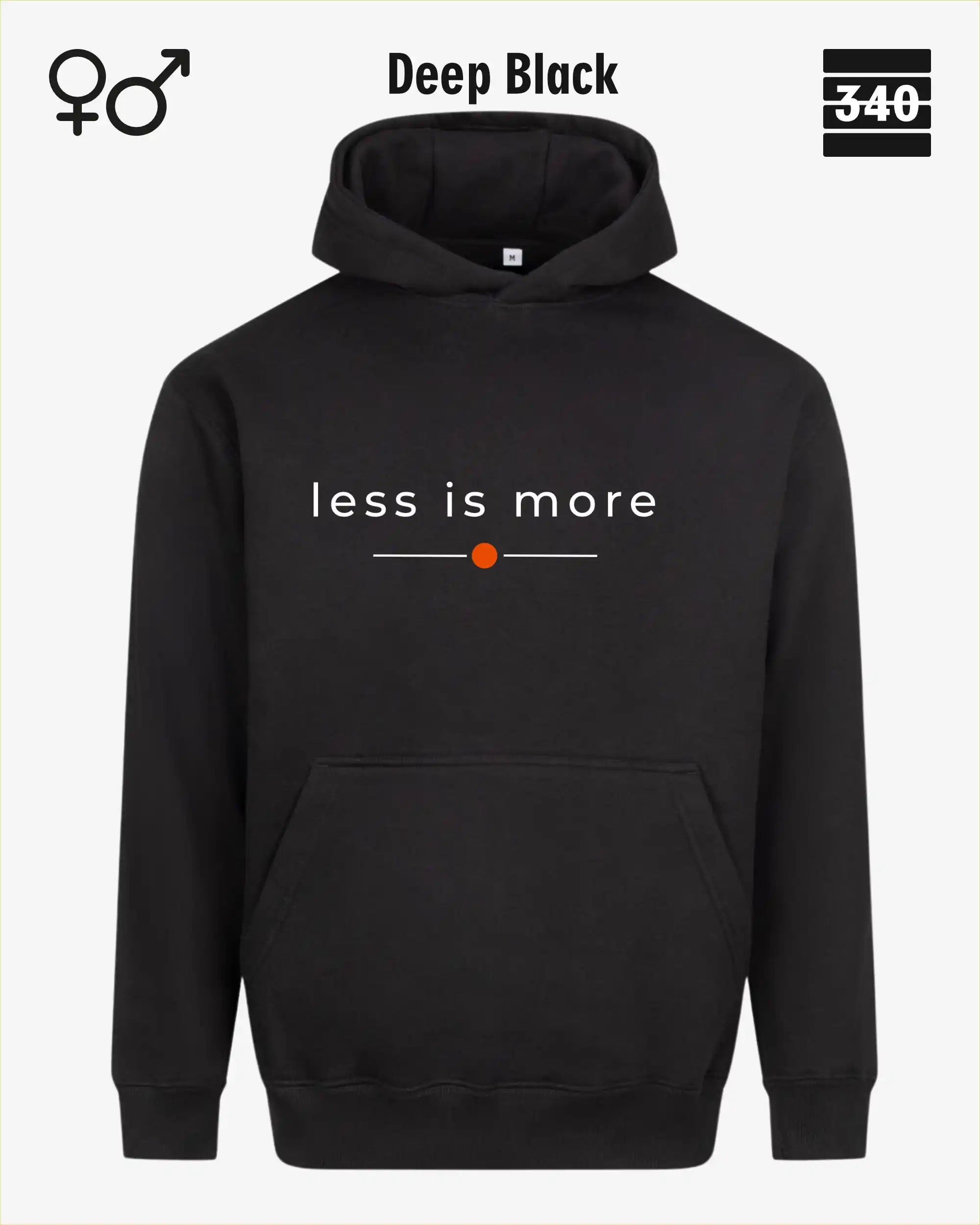 das bild zeigt den Oversized Design-Hoodie JH111 unisex in der farbe deep black  mit dem zeitlosen motiv "less is more".