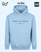 das bild zeigt den Oversized Design-Hoodie JH111 unisex in der farbe ice blue  mit dem zeitlosen motiv "less is more".