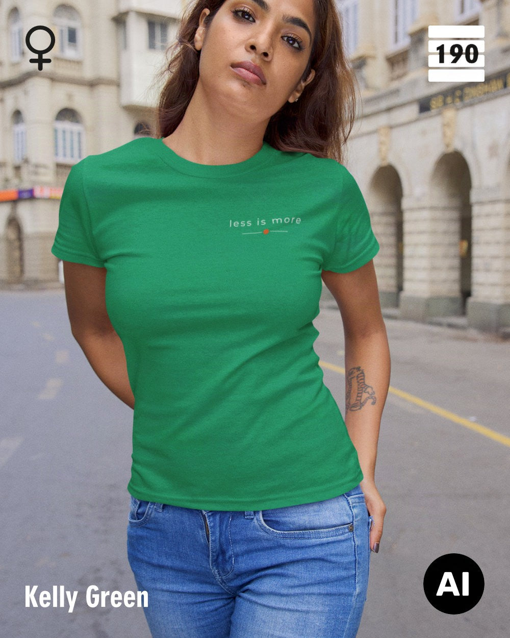 Design-T‑Shirt – Feminine Fit – LESS IS MORE (2) – Premium-Baumwolle