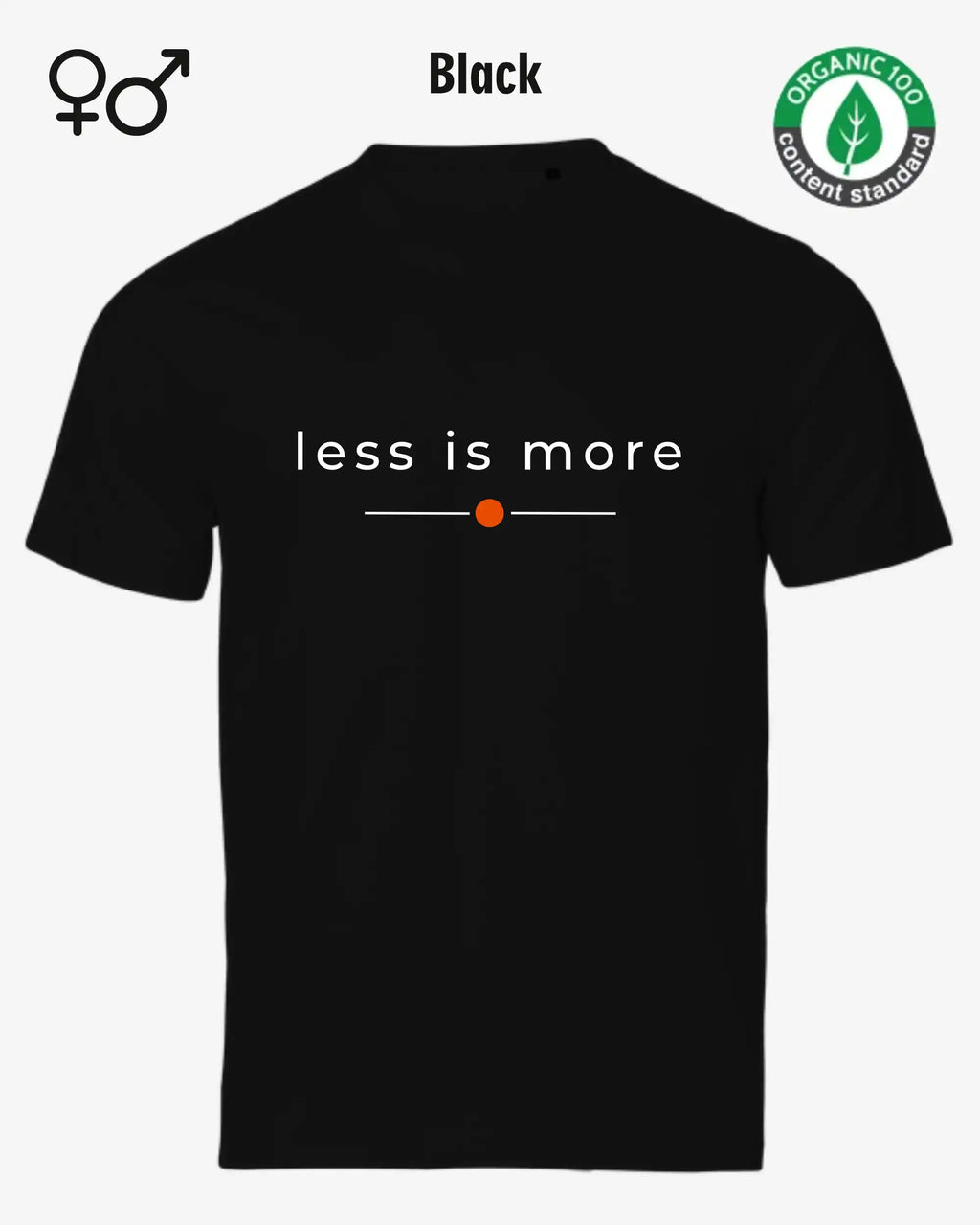 das bild zeigt das nachhaltige Design-T-Shirt Tee Jays Urban Luxury Tee 1150 in der farbe black mit dem eleganten Schriftzug „less is more“