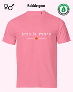das bild zeigt das nachhaltige Design-T-Shirt Tee Jays Urban Luxury Tee 1150 in der farbe bubblegum mit dem eleganten Schriftzug „less is more“