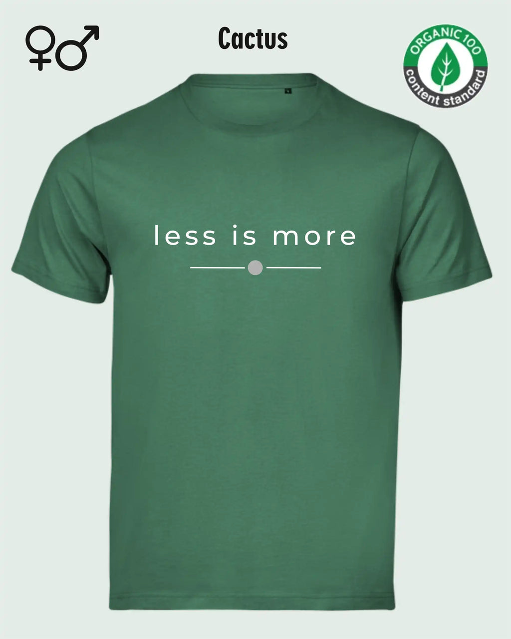 das bild zeigt das nachhaltige Design-T-Shirt Tee Jays Urban Luxury Tee 1150 in der farbe cactus mit dem eleganten Schriftzug „less is more“