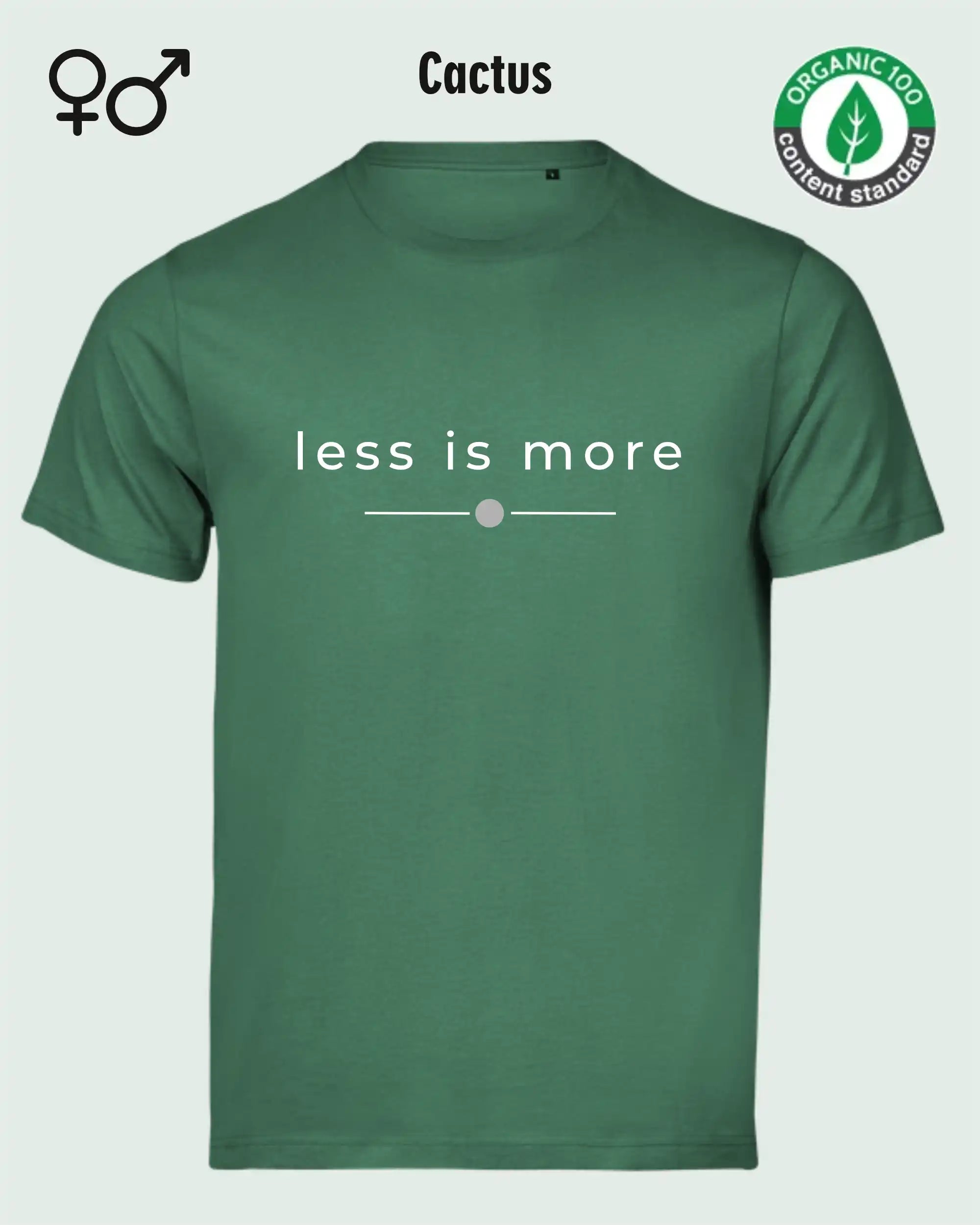 das bild zeigt das nachhaltige Design-T-Shirt Tee Jays Urban Luxury Tee 1150 in der farbe cactus mit dem eleganten Schriftzug „less is more“