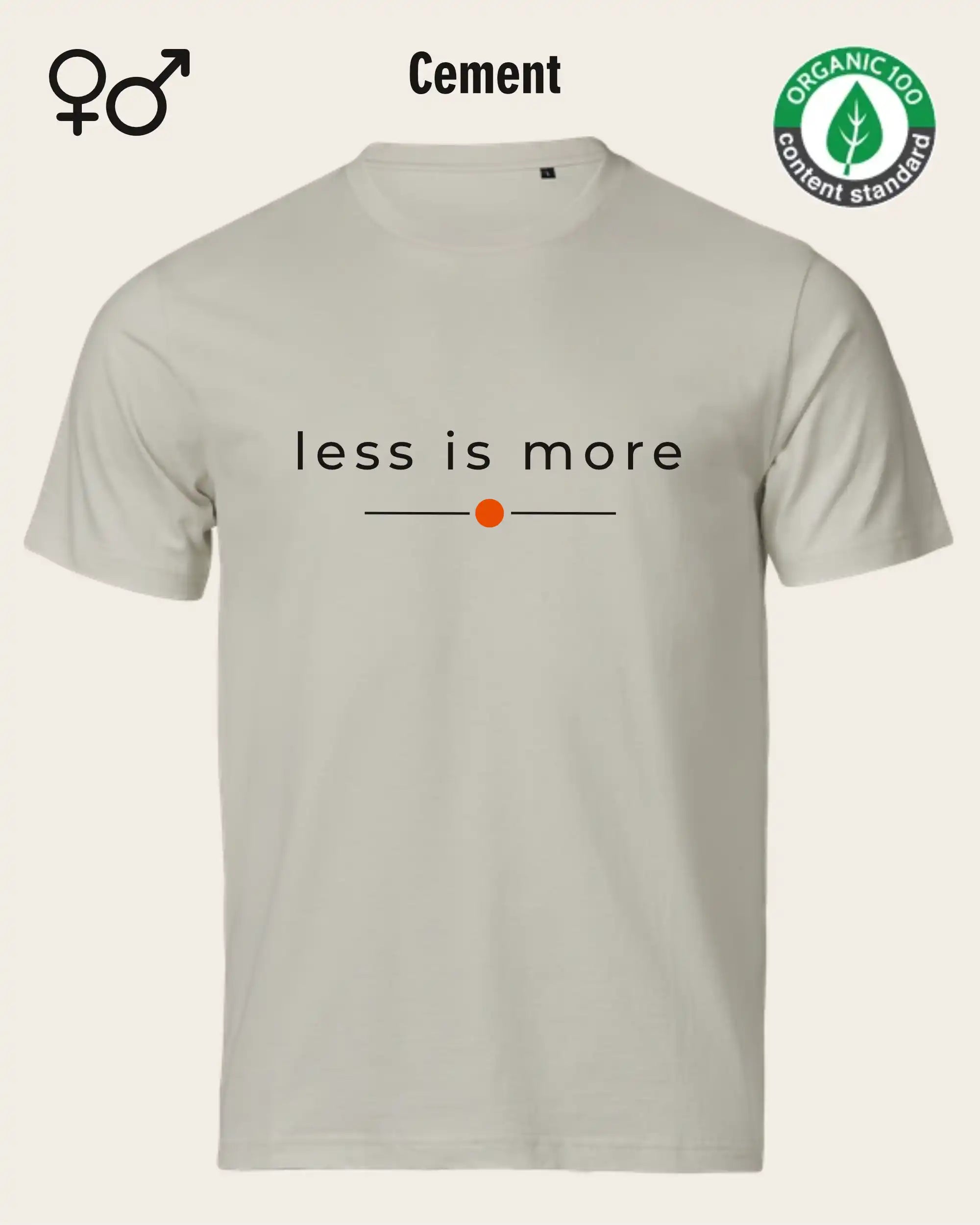 das bild zeigt das nachhaltige Design-T-Shirt Tee Jays Urban Luxury Tee 1150 in der farbe cement mit dem eleganten Schriftzug „less is more“