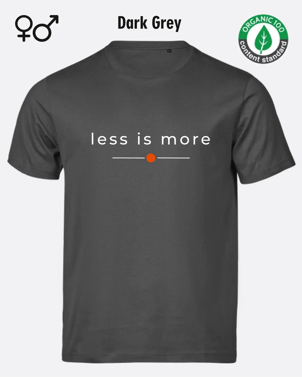 das bild zeigt das nachhaltige Design-T-Shirt Tee Jays Urban Luxury Tee 1150 in der farbe dark grey mit dem eleganten Schriftzug „less is more“