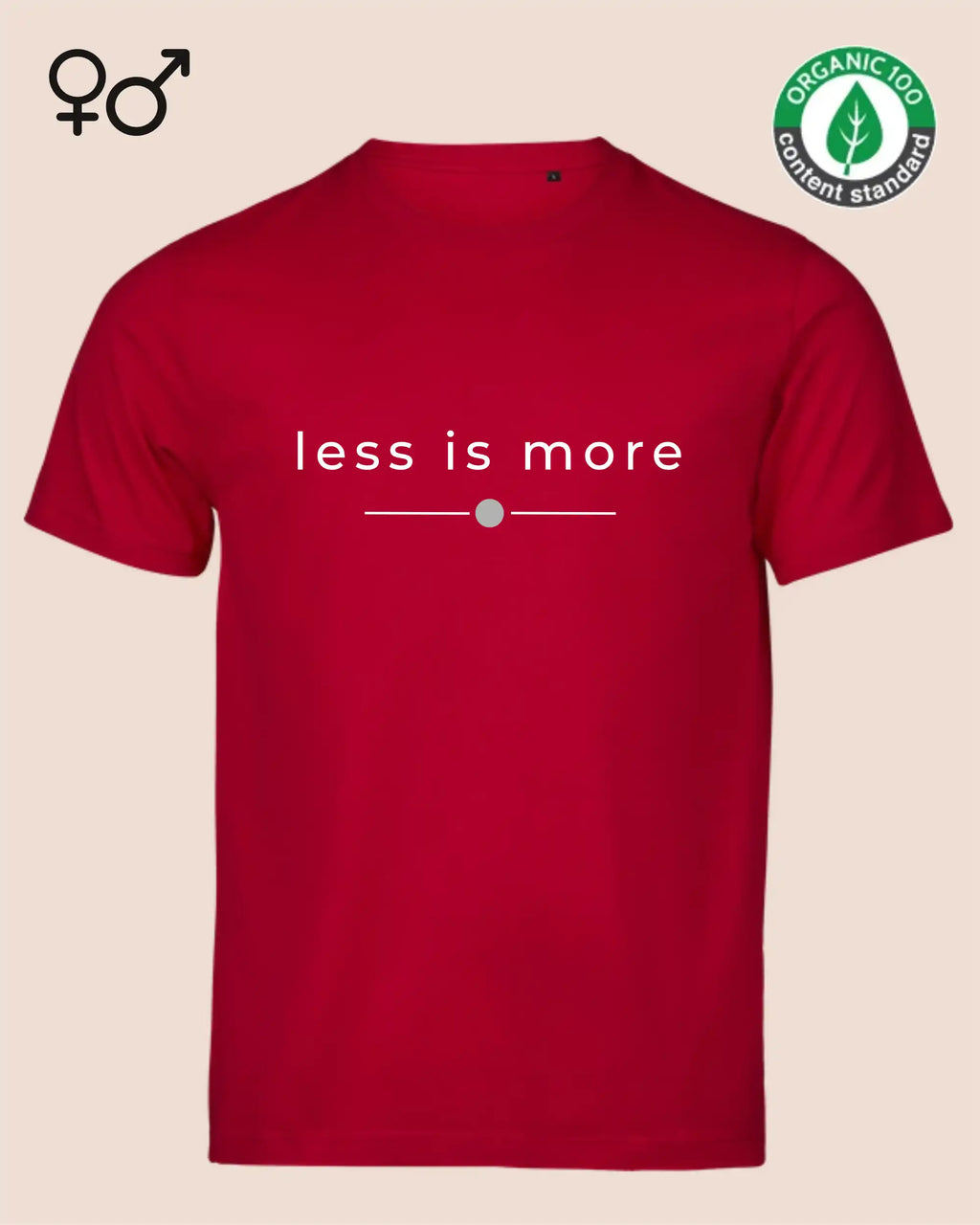 das bild zeigt das nachhaltige Design-T-Shirt Tee Jays Urban Luxury Tee 1150 in der farbe red mit dem eleganten Schriftzug „less is more“