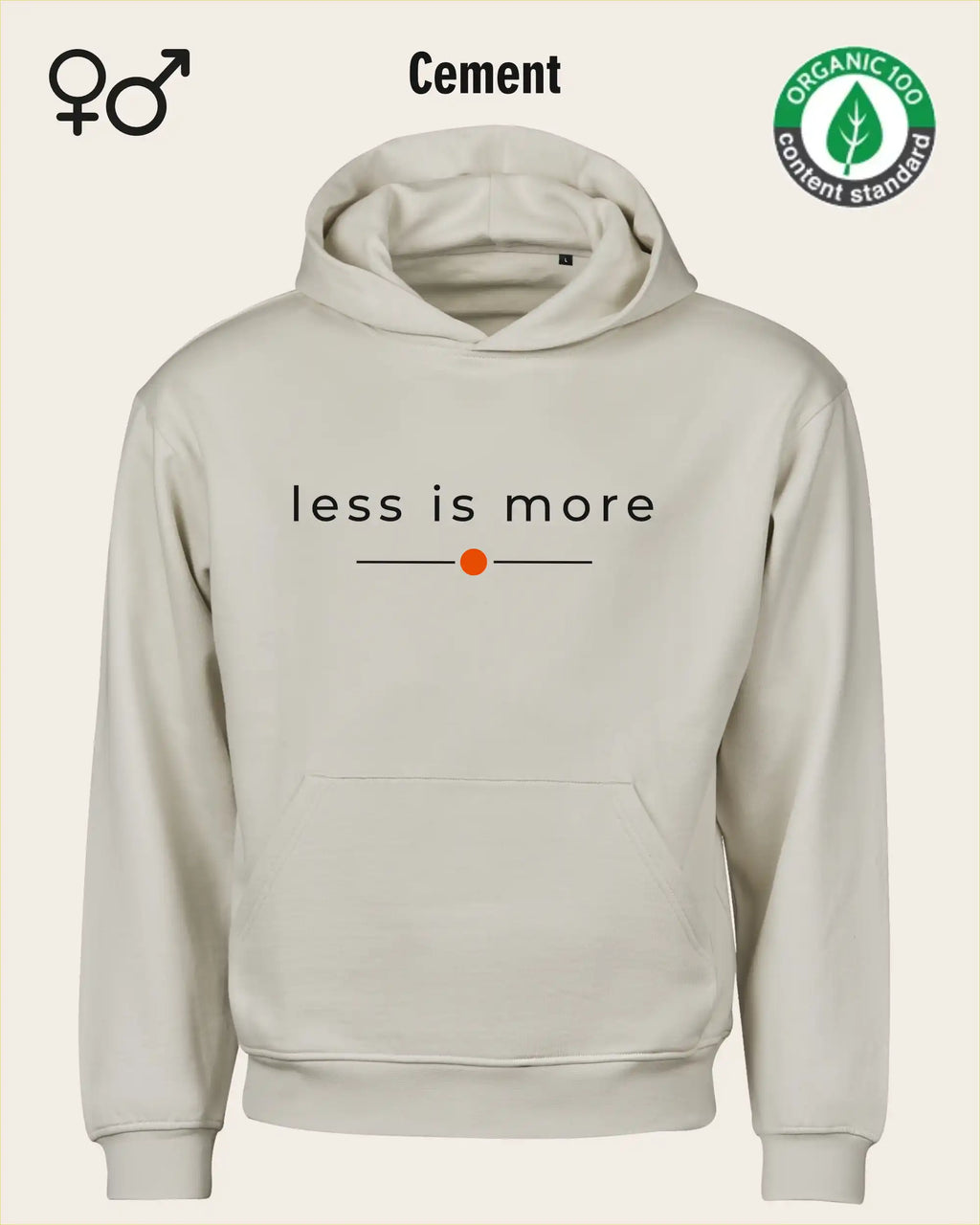 das bild zeigt den nachhaltigen Premium Hoodie von Tee Jays aus 100% Bio-Baumwolle in der farbe cement mit dem zeitlosen design "less is more".