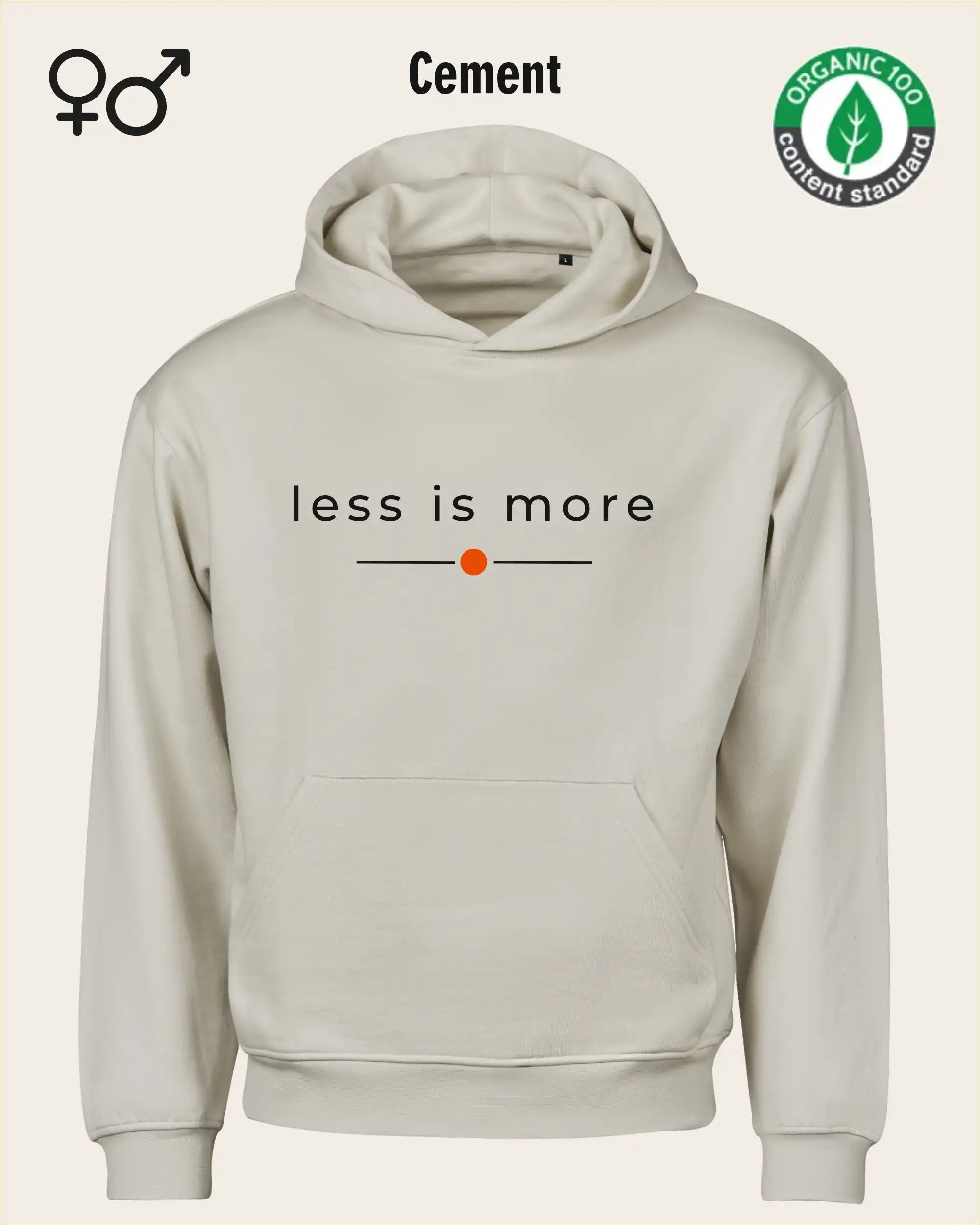 das bild zeigt den nachhaltigen Premium Hoodie von Tee Jays aus 100% Bio-Baumwolle in der farbe cement mit dem zeitlosen design "less is more".