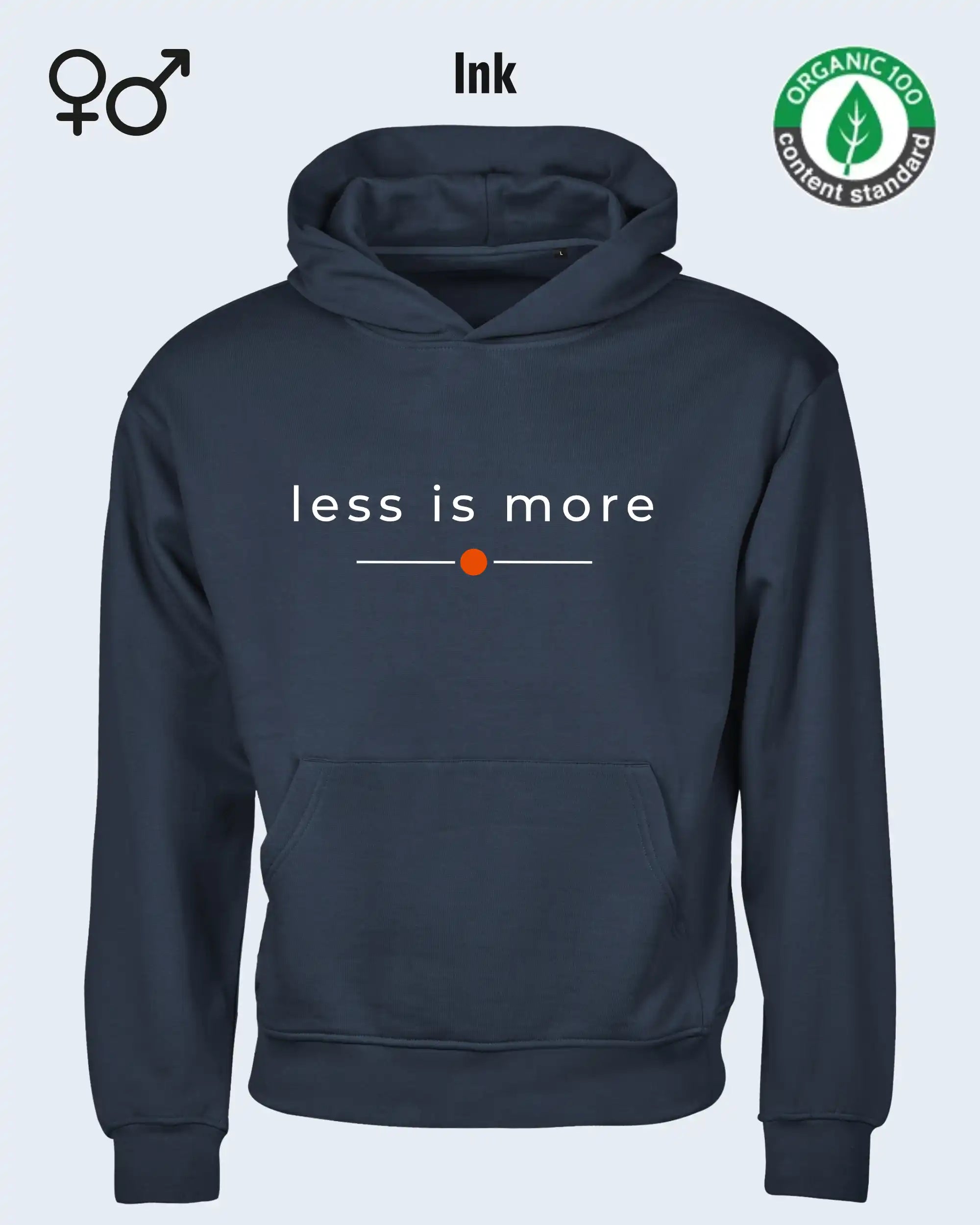 das bild zeigt den nachhaltigen Premium Hoodie von Tee Jays aus 100% Bio-Baumwolle in der farbe ink mit dem zeitlosen design "less is more".