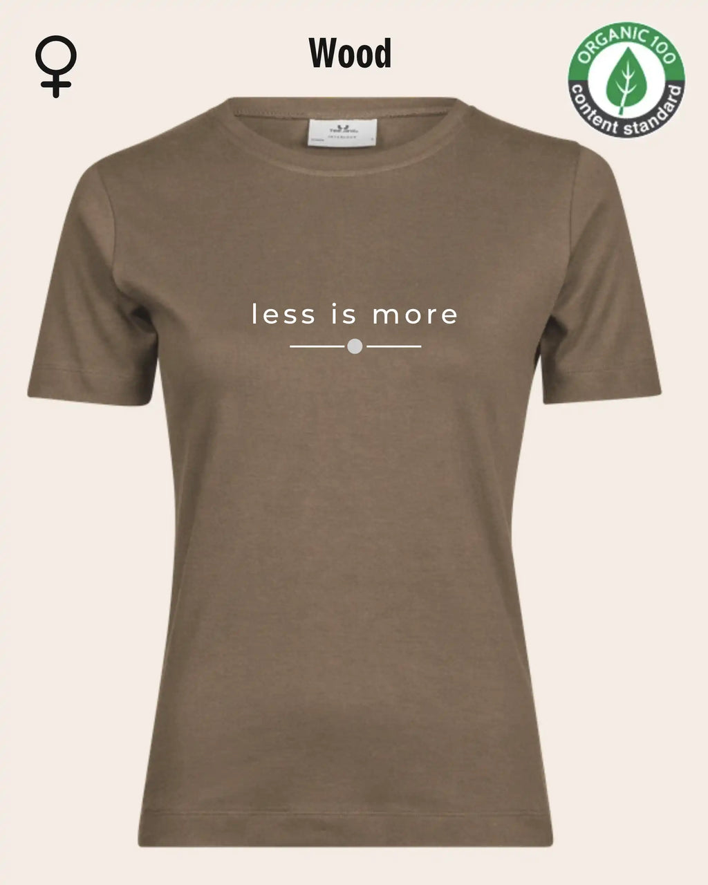 Auf dem Bild sieht man das T-Shirt Tee Jays Women's Interlock Tee STYLE 580 in der Farbe wood mit dem zeitlosen Design "less is more".