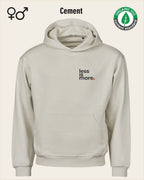 das bild zeigt den nachhaltigen Premium Design-Hoodie von Tee Jays aus 100% Bio-Baumwolle in der farbe cement mit dem minimalistischen motiv "less is more".