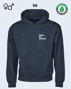 das bild zeigt den nachhaltigen Premium Design-Hoodie von Tee Jays aus 100% Bio-Baumwolle in der farbe ink mit dem minimalistischen motiv "less is more".