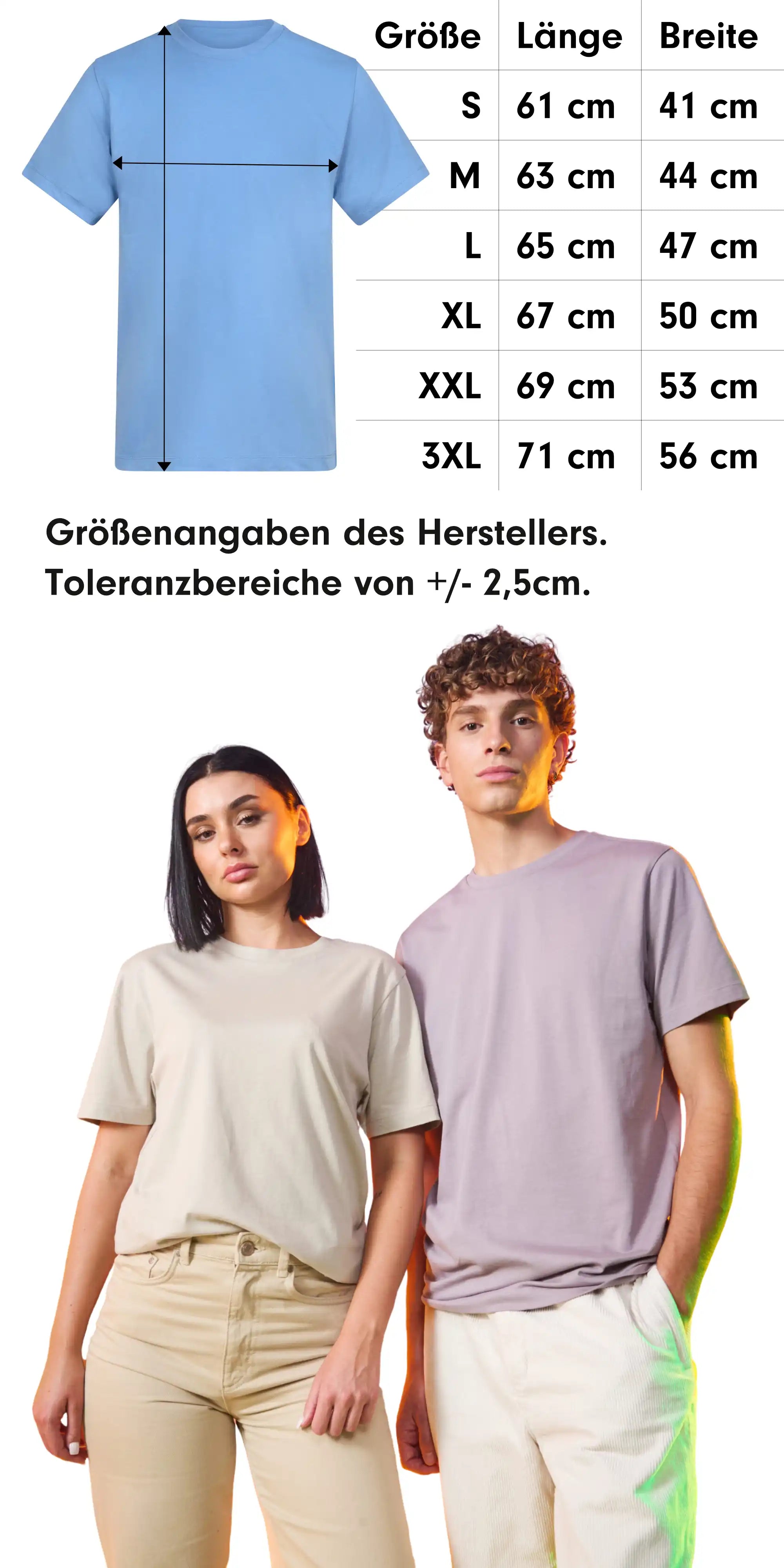 Größentabrlle zum basic design-t-shirt awdis 180 t.