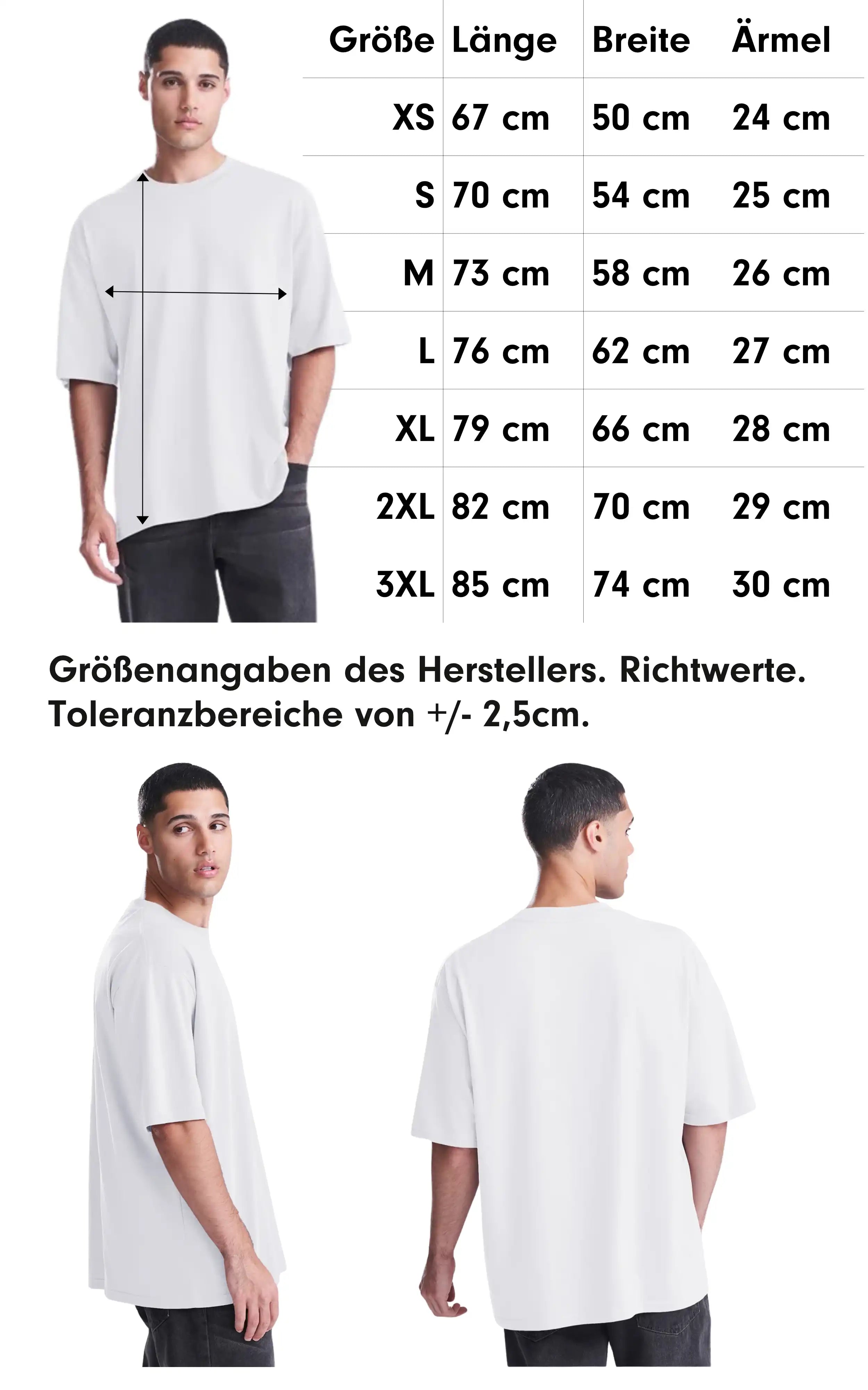 Das Bild zeigt die Größentabelle des BHeavxweight t-shirts awdis 240 T an.
