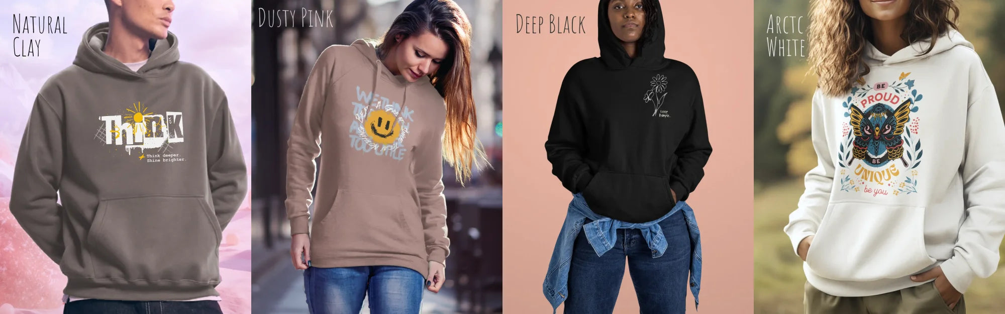 die Abbildung zeigt verschiedene hoodies mit design