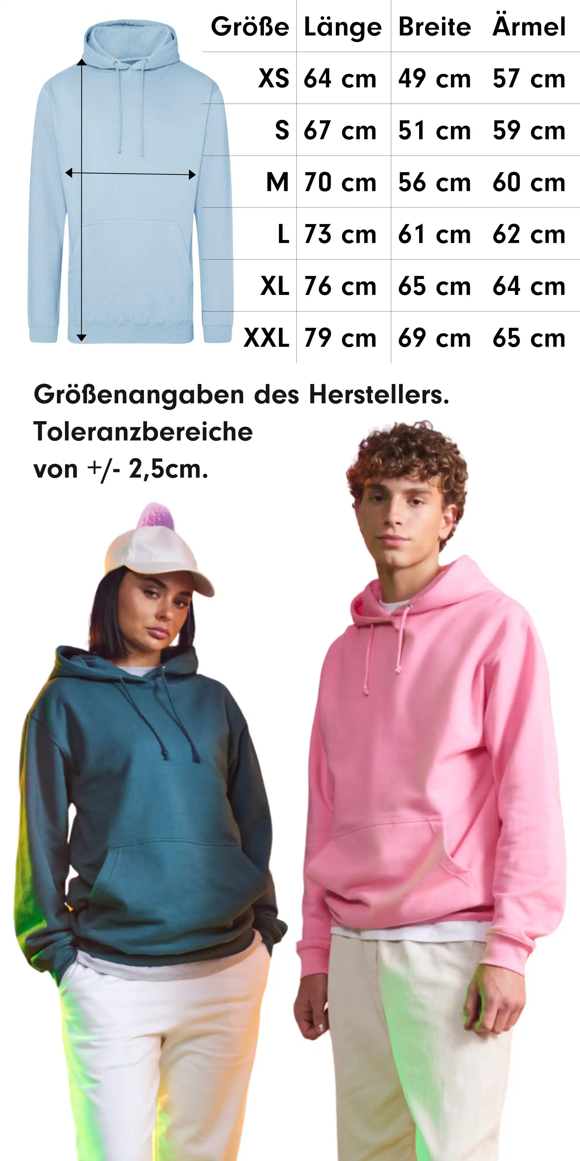 Größen. und Passform zum Basic Design hoodie jh001.