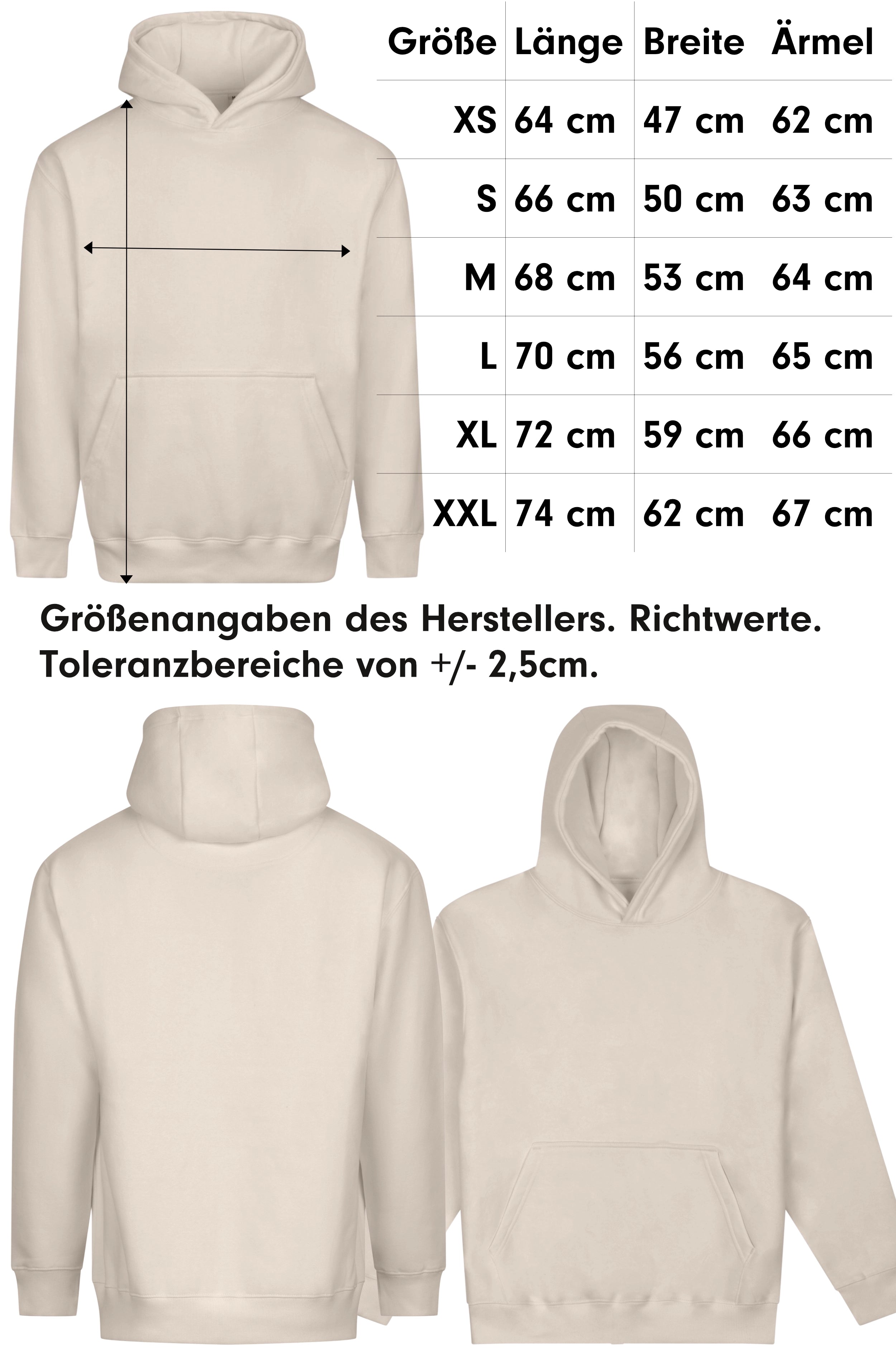 Das Bild zeigt die Größentabelle des Jodies JH111 an.