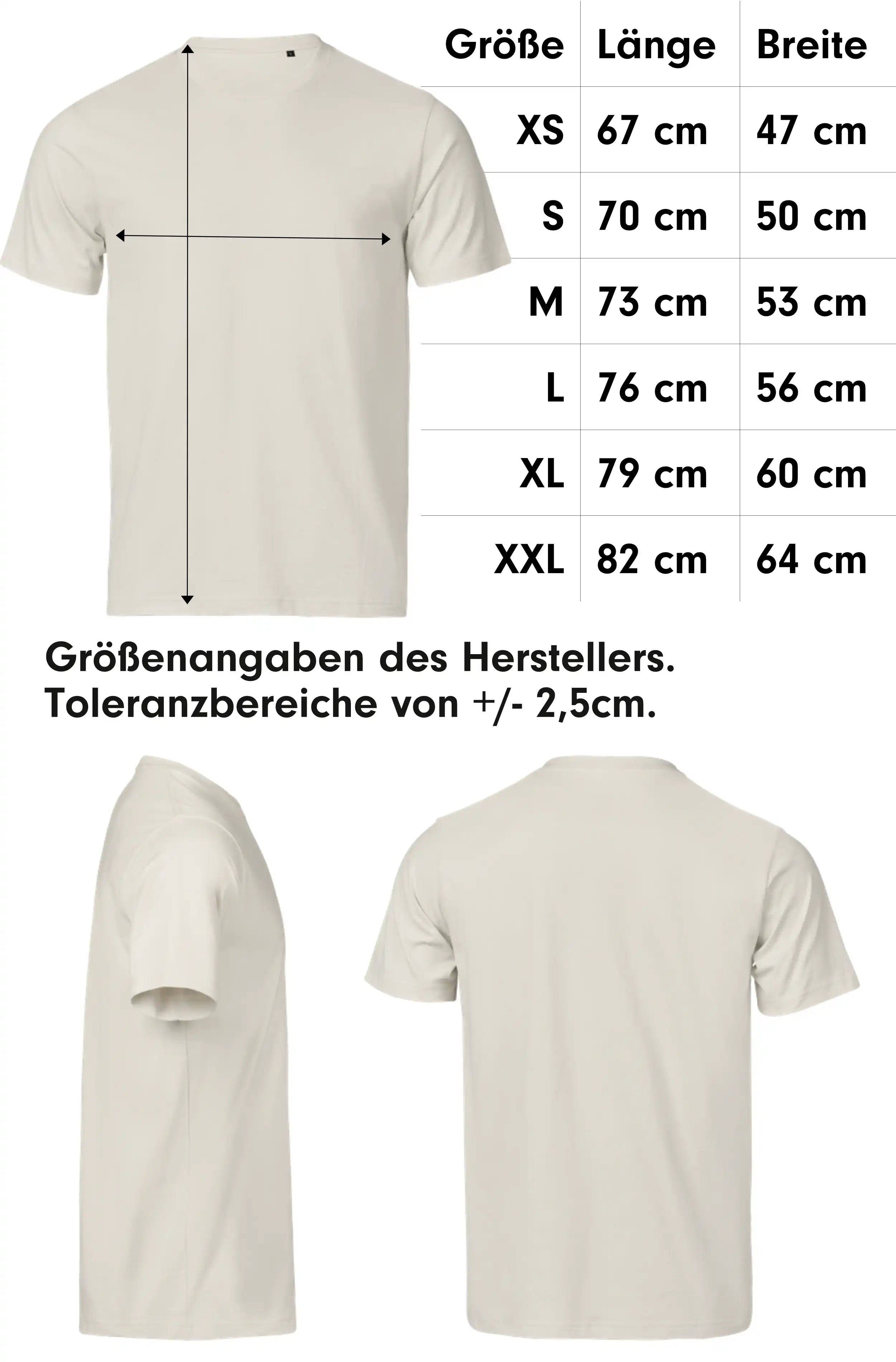 Das Bild zeigt die Größentabelle zum Bio Design-T‑Shirt – Unisex Tee Jays Urban Luxury Tee 1150